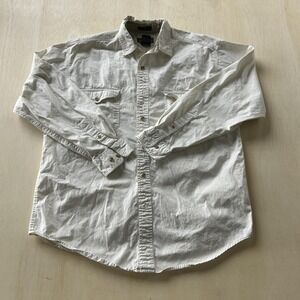 Vintage Eddie Bauer Shirt Mens Large White Solid Twill Long Sleeve Button Up